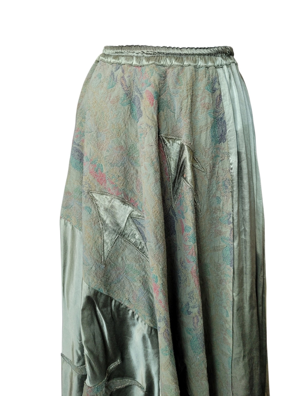 Whimsigoth Patchwork Jacquard Satin Maxi Skirt Ren Fair Medieval Lace Hem Small - Picture 4 of 16